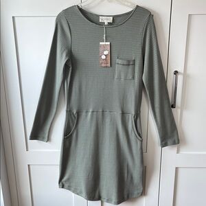Synergy Organic Clothing Green Striped Reset Dress Kalamata Long Sleeve Womens M